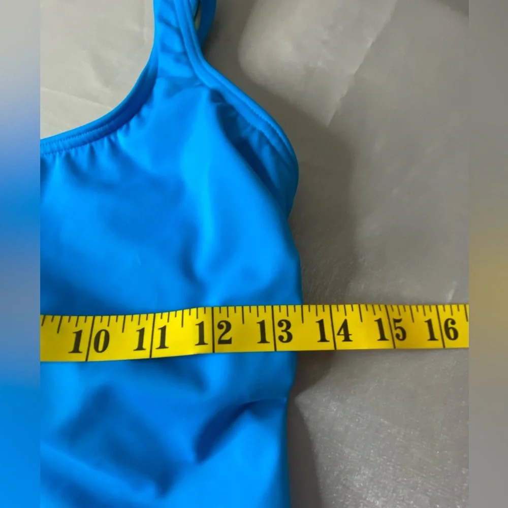 Lands End One piece Blue swimsuit. Wired bust, bunched accents. NWOT. Size 10. - Picture 10 of 11